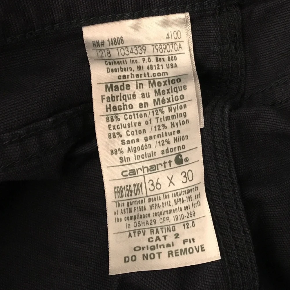 CARHARTT FLAME-RESISTANT MIDWEIGHT NAVY CANVAS PANT-LOOSE FIT 36 X 30